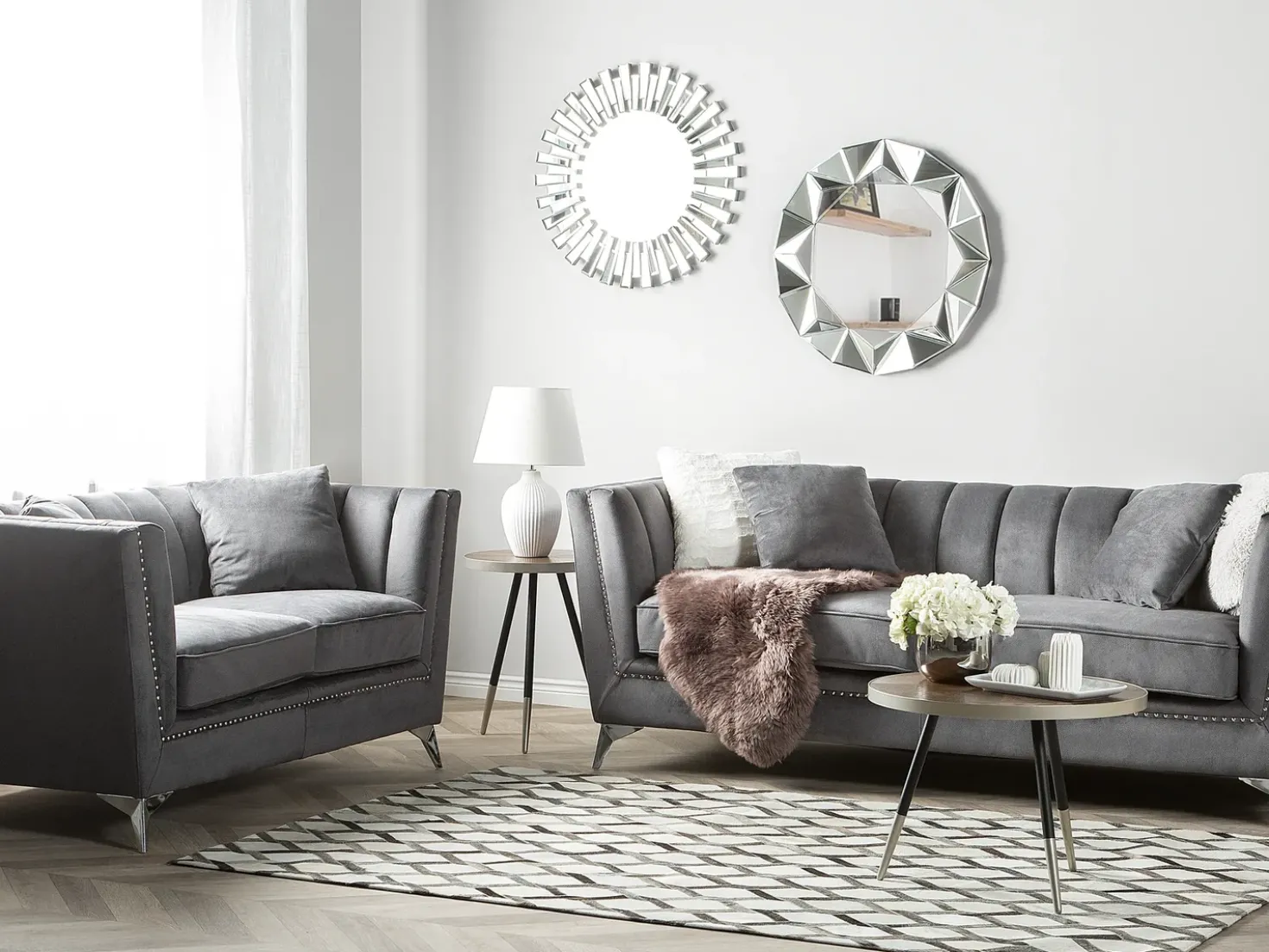 Set da salotto 5 posti GAULA Velluto Grigio
