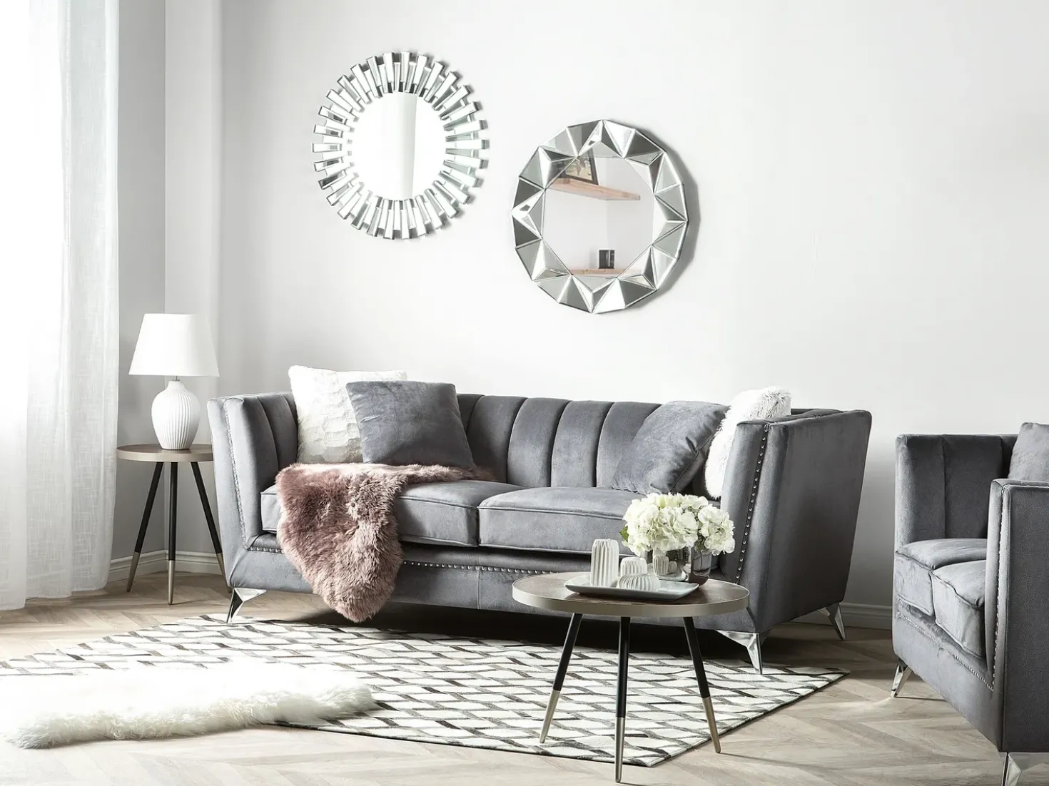 Set da salotto 5 posti GAULA Velluto Grigio