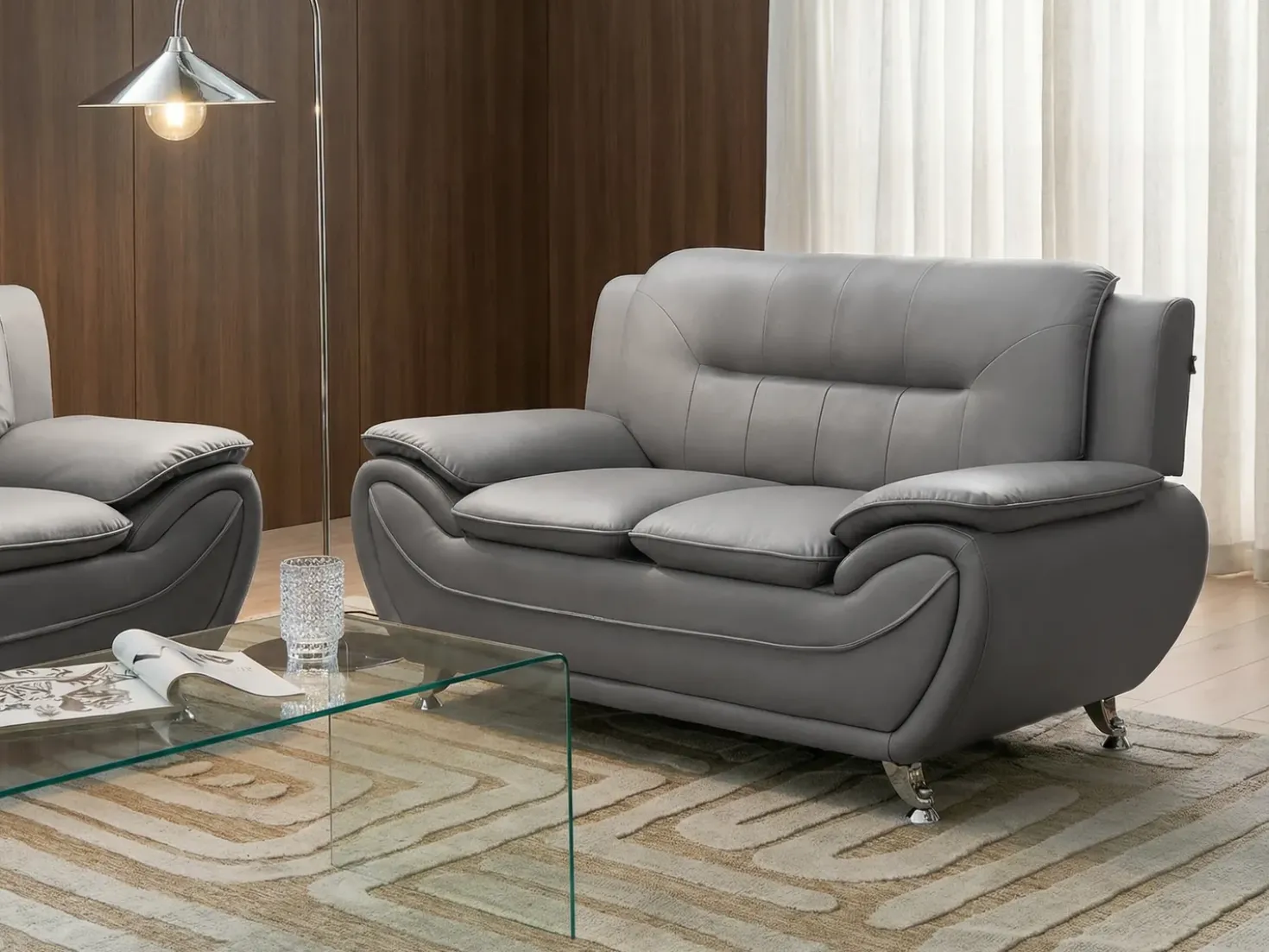 Set da salotto 6 posti LEIRA Pelle sintetica Grigio