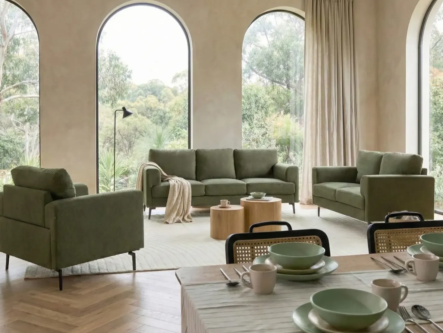 Set da salotto 6 posti LOUSTO Tessuto Verde