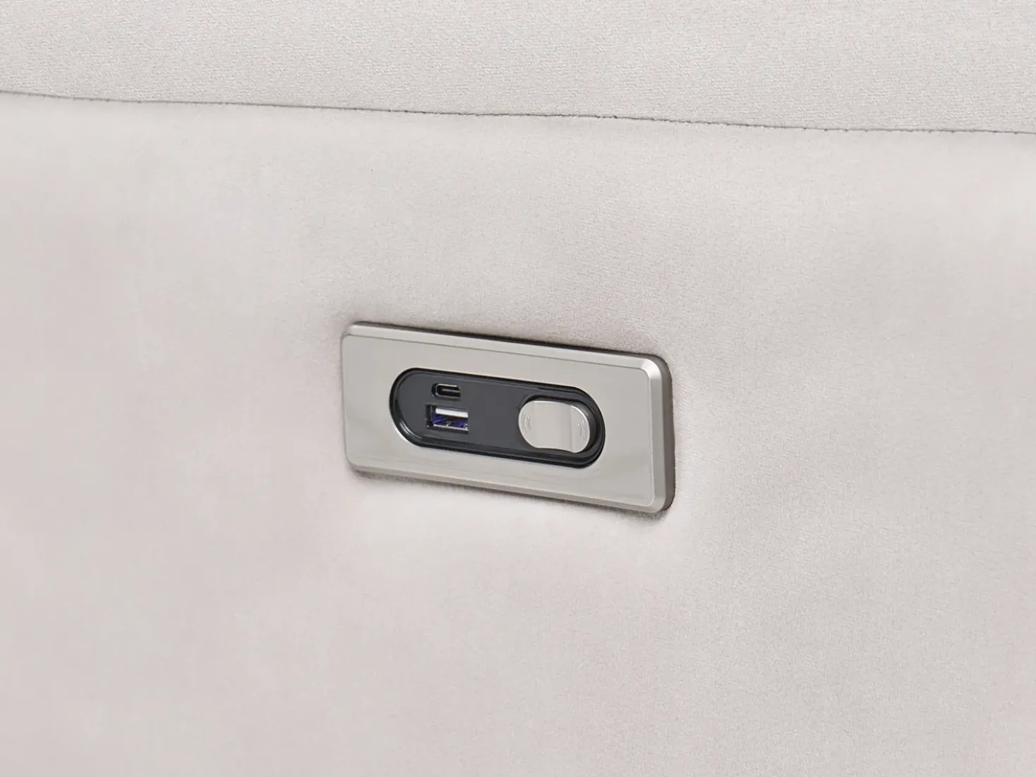 Set da salotto reclinabile elettrico 6 posti BERGEN Velluto Beige chiaro con porta USB