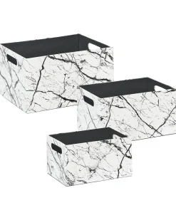 Discount Beliani Set de 3 cutii LARSA Pelle sintetica Bianco Bianco Nero