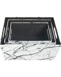 Discount Beliani Set de 3 cutii LARSA Pelle sintetica Bianco Bianco Nero
