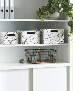 Discount Beliani Set de 3 cutii LARSA Pelle sintetica Bianco Bianco Nero