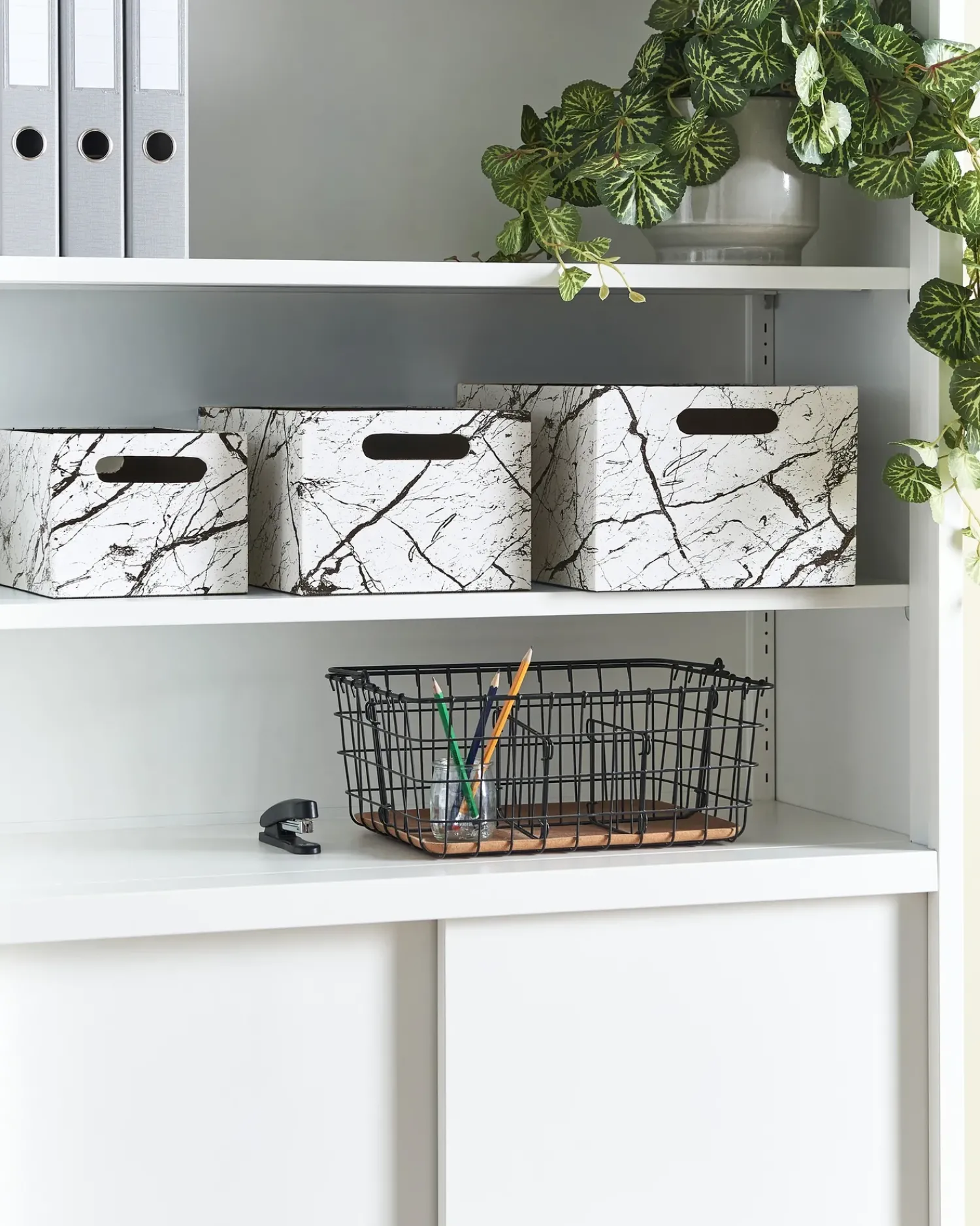 Discount Beliani Set de 3 cutii LARSA Pelle sintetica Bianco Bianco Nero