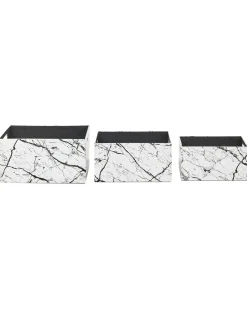Discount Beliani Set de 3 cutii LARSA Pelle sintetica Bianco Bianco Nero