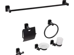Beliani Set di 6 accessori da bagno POCONE con barre e ganci per asciugamani Nero