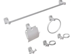 Outlet Beliani Set di 6 accessori da bagno POCONE con barre e ganci per asciugamani Argento