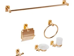 Discount Beliani Set di 6 accessori da bagno POCONE con barre e ganci per asciugamani Oro