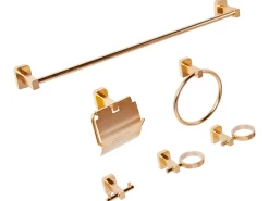 Discount Beliani Set di 6 accessori da bagno POCONE con barre e ganci per asciugamani Oro
