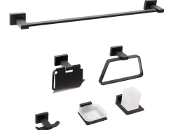 Hot Beliani Set di 6 accessori da bagno RIOHACHA con barre e ganci per asciugamani Nero