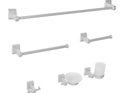 Discount Beliani Set di 6 accessori da bagno TALARA con barre e ganci per asciugamani Argento