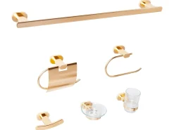 Outlet Beliani Set di 6 accessori da bagno TOCOPILLA con barre e ganci per asciugamani Oro