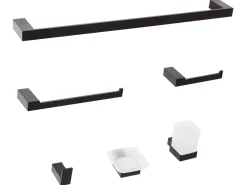 New Beliani Set di 6 accessori da bagno TUMACO con barre e ganci per asciugamani Nero