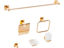 Outlet Beliani Set di 6 accessori da bagno UVITA con barre e ganci per asciugamani Oro