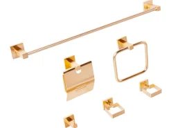 Outlet Beliani Set di 6 accessori da bagno UVITA con barre e ganci per asciugamani Oro