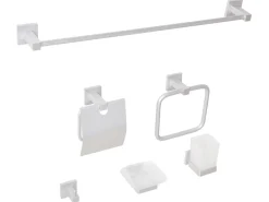 Hot Beliani Set di 6 accessori da bagno UVITA con barre e ganci per asciugamani Argento