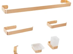 Outlet Beliani Set di 6 accessori da bagno ZORRITOS con barre e ganci per asciugamani Metallo Oro