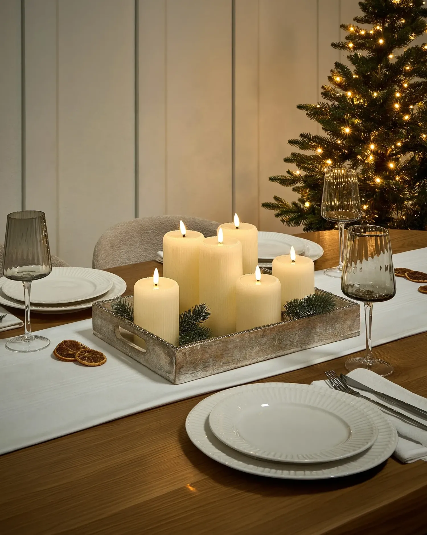 New Beliani Set di 6 candele LED NOISETTE 10/16 cm sporco Bianco