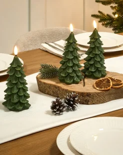 Discount Beliani Set di 3 candele LED VELOURA Albero di Natale 16 cm Verde