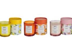 Best Beliani Set di 3 Candele Profumate COLORFUL BARREL Cera di Soia Note orientali Note di erba Note floreali Giallo Arancione Rosa