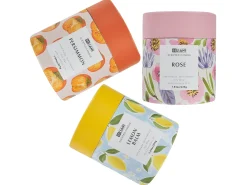 Best Beliani Set di 3 Candele Profumate COLORFUL BARREL Cera di Soia Note orientali Note di erba Note floreali Giallo Arancione Rosa