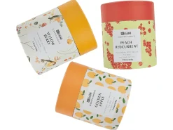 Beliani Set di 3 Candele Profumate COLORFUL BARREL Cera di Soia Note fruttate Giallo Arancione Rosso