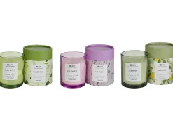Beliani Set di 3 Candele Profumate COLORFUL BARREL Cera di Soia Note fresche Note floreali Viola Verde