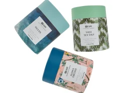 Discount Beliani Set di 3 Candele Profumate COLORFUL BARREL Cera di Soia Note fresche Note floreali Blu Verde