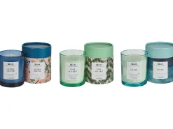 Discount Beliani Set di 3 Candele Profumate COLORFUL BARREL Cera di Soia Note fresche Note floreali Blu Verde