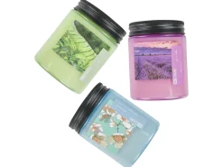 Best Beliani Set di 3 Candele Profumate FRUITY BLOOM Cera di Soia Note fresche Note floreali Viola Blu Verde