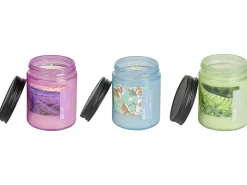 Best Beliani Set di 3 Candele Profumate FRUITY BLOOM Cera di Soia Note fresche Note floreali Viola Blu Verde