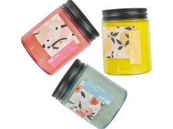 Online Beliani Set di 3 Candele Profumate FRUITY BLOOM Cera di Soia Note orientali Note di erba Note floreali Giallo Rosa Blu