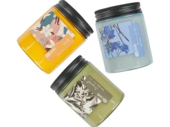 Beliani Set di 3 Candele Profumate FRUITY BLOOM Cera di Soia Note fresche Note floreali Giallo Blu Verde