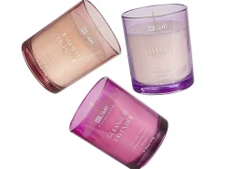 Best Beliani Set di 3 Candele Profumate SHEER JOY Cera di Soia Note floreali Rosa Rosso Viola