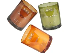 Discount Beliani Set di 3 Candele Profumate SHEER JOY Cera di Soia Note fruttate Note fresche Arancione Verde Marrone