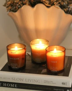 Discount Beliani Set di 3 Candele Profumate SHEER JOY Cera di Soia Note fruttate Note fresche Arancione Verde Marrone