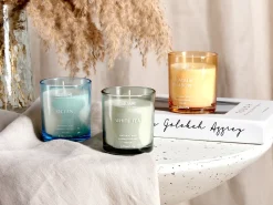 Best Beliani Set di 3 Candele Profumate SHEER JOY Cera di Soia Note fresche Giallo Blu Verde