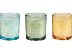 Best Beliani Set di 3 Candele Profumate SHEER JOY Cera di Soia Note fresche Giallo Blu Verde