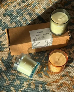 Best Beliani Set di 3 Candele Profumate SHEER JOY Cera di Soia Note fresche Giallo Blu Verde