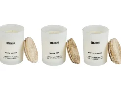 New Beliani Set di 3 Candele Profumate SIMPLICITY Cera di Soia Note fresche Note floreali Bianco Marrone