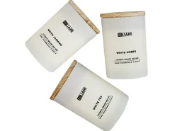 New Beliani Set di 3 Candele Profumate SIMPLICITY Cera di Soia Note fresche Note floreali Bianco Marrone