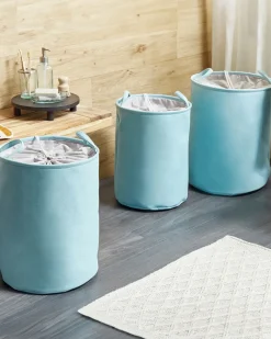 Hot Beliani Set di 3 cestini ARCHA Cotone Azzurro Blu Grigio