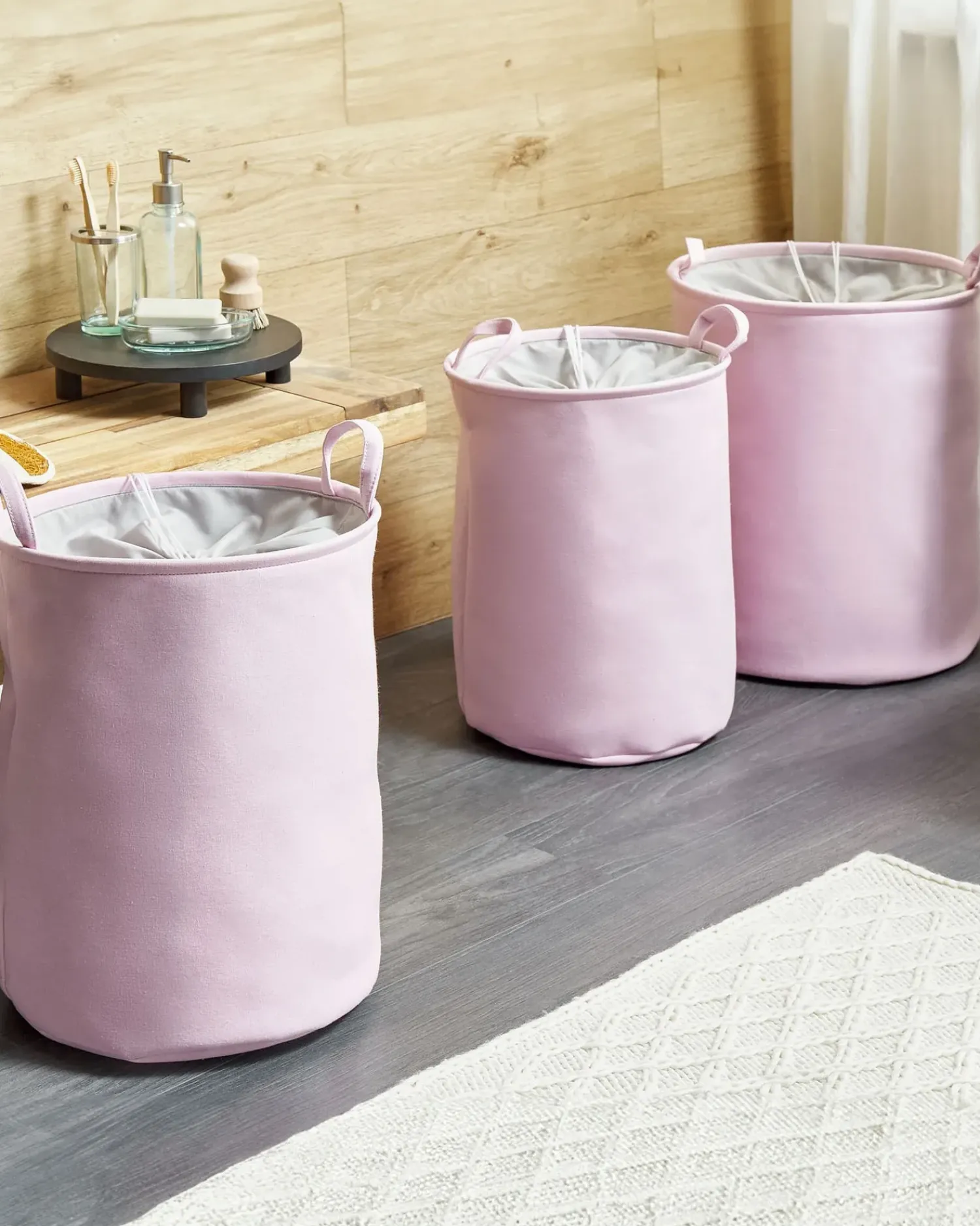 New Beliani Set di 3 cestini ARCHA Cotone Rosa Grigio Rosa