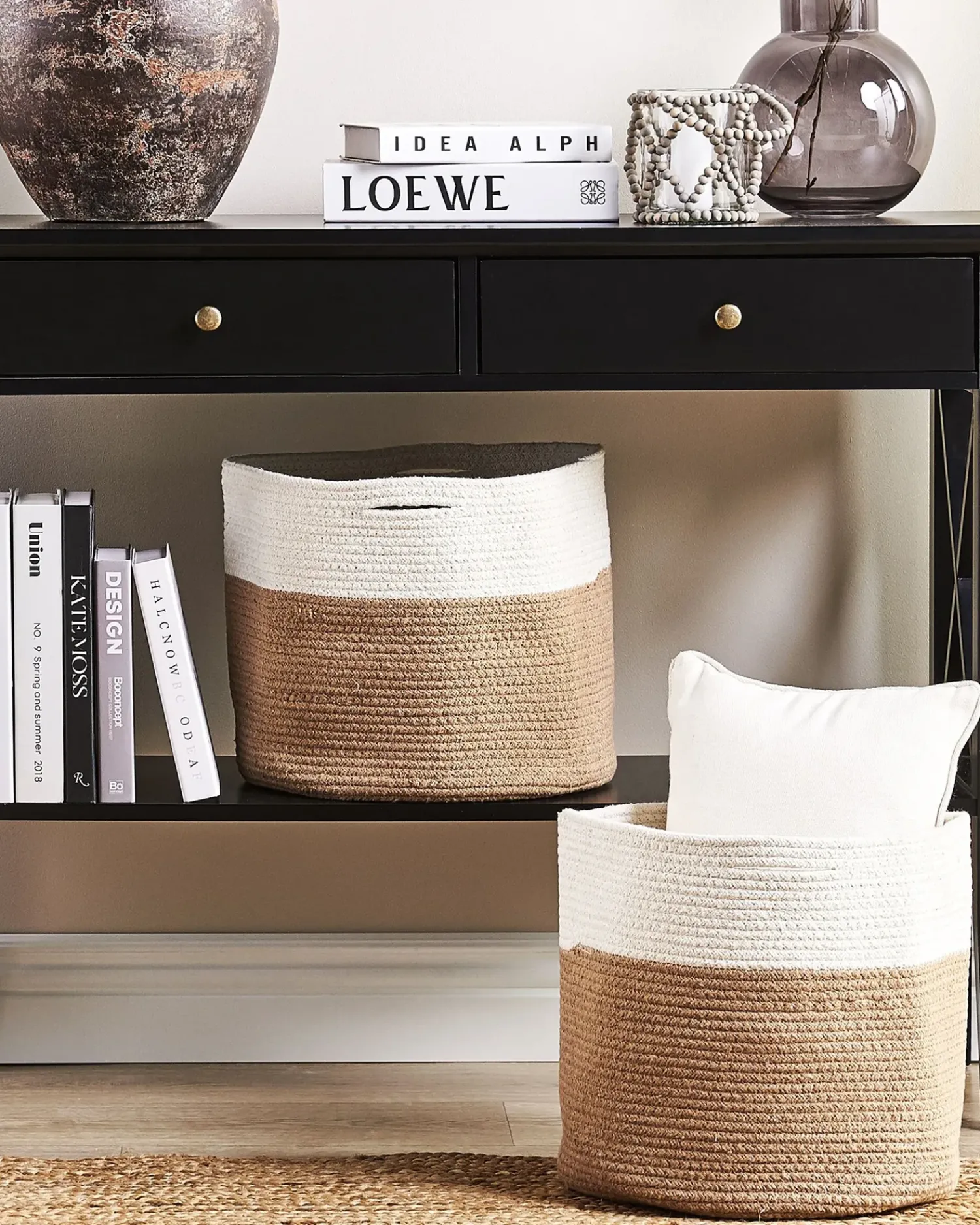 Hot Beliani Set di 2 cestini ARDESEN Cotone Naturale Beige Bianco Naturale
