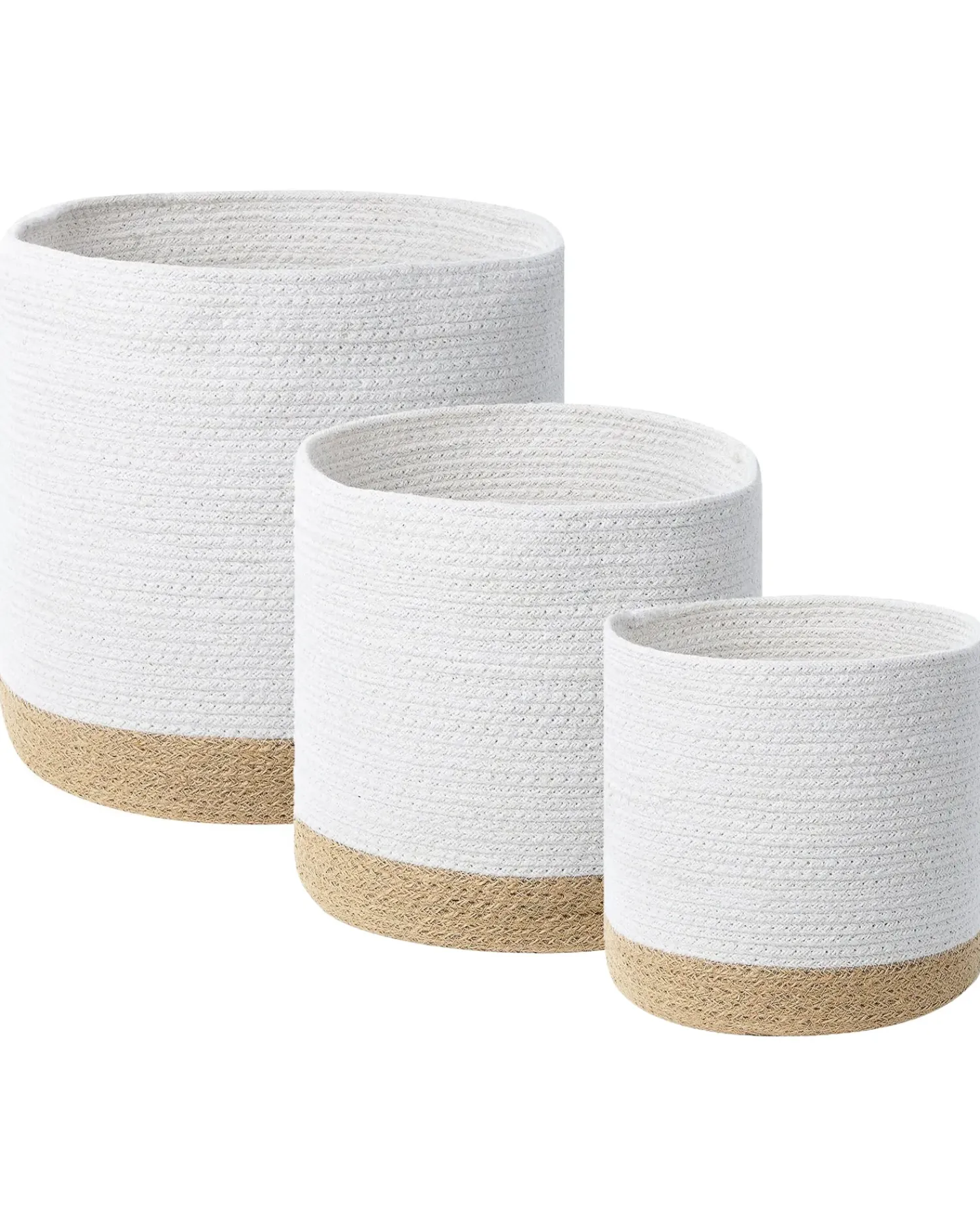 Discount Beliani Set di 3 cestini BASIMA Cotone Bianco Beige Bianco
