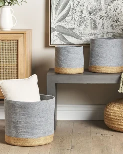 Online Beliani Set di 3 cestini BASIMA Cotone Grigio Beige Grigio