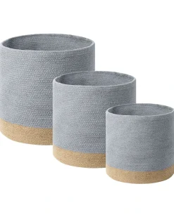 Online Beliani Set di 3 cestini BASIMA Cotone Grigio Beige Grigio
