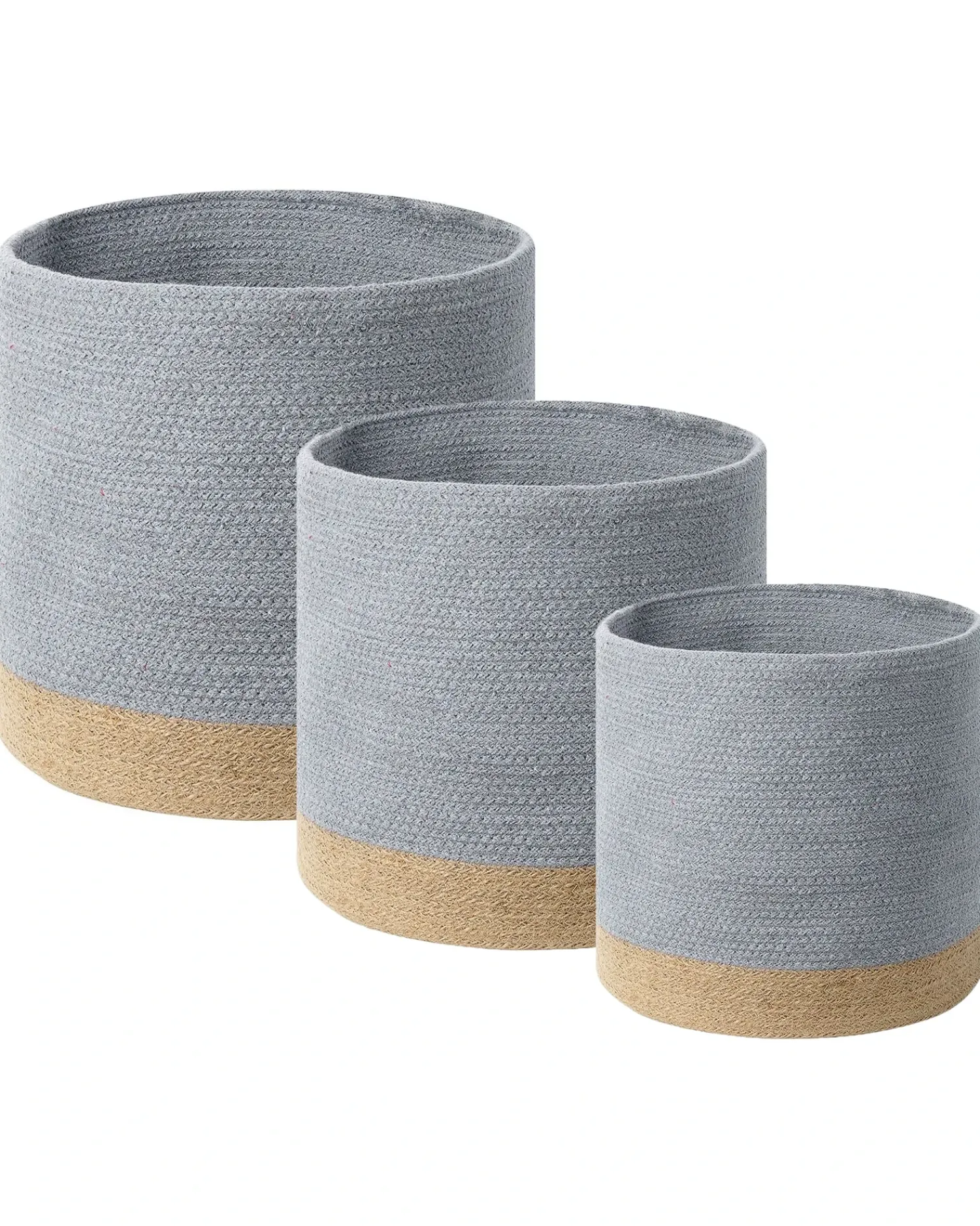 Online Beliani Set di 3 cestini BASIMA Cotone Grigio Beige Grigio