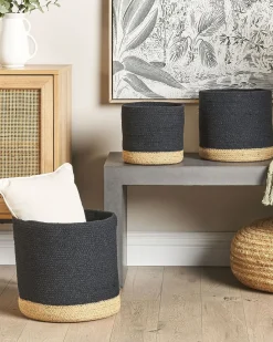 Discount Beliani Set di 3 cestini BASIMA Cotone Nero Beige Nero